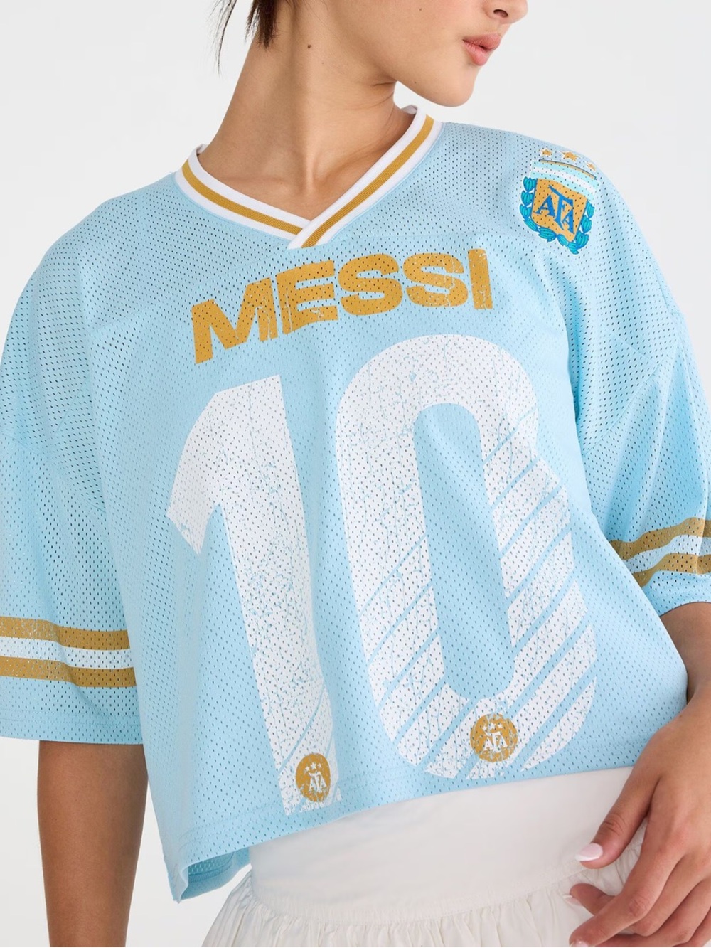 Argentina Official AFA Women's Soccer Messi 10 Crop Top Jersey Size Large